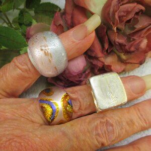 Vintage LUCITE Ring Lot ~ Colorful Bold Lucite Geometric Statement Ring Trio